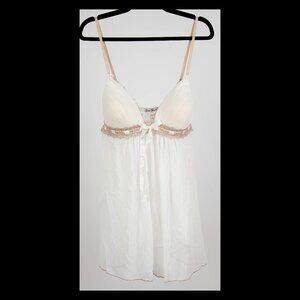Linea Donatella Ivory/Beige Lace Trim 2pc Babydoll Lingerie Set Size XL NWT